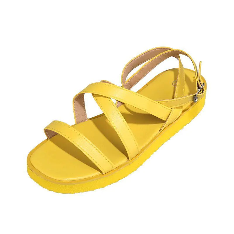 Women's Roman Sandals with Cross-Band Buckle, Soft Sole