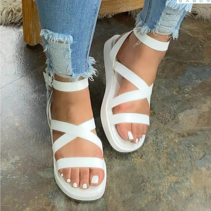Women's Roman Sandals with Cross-Band Buckle, Soft Sole