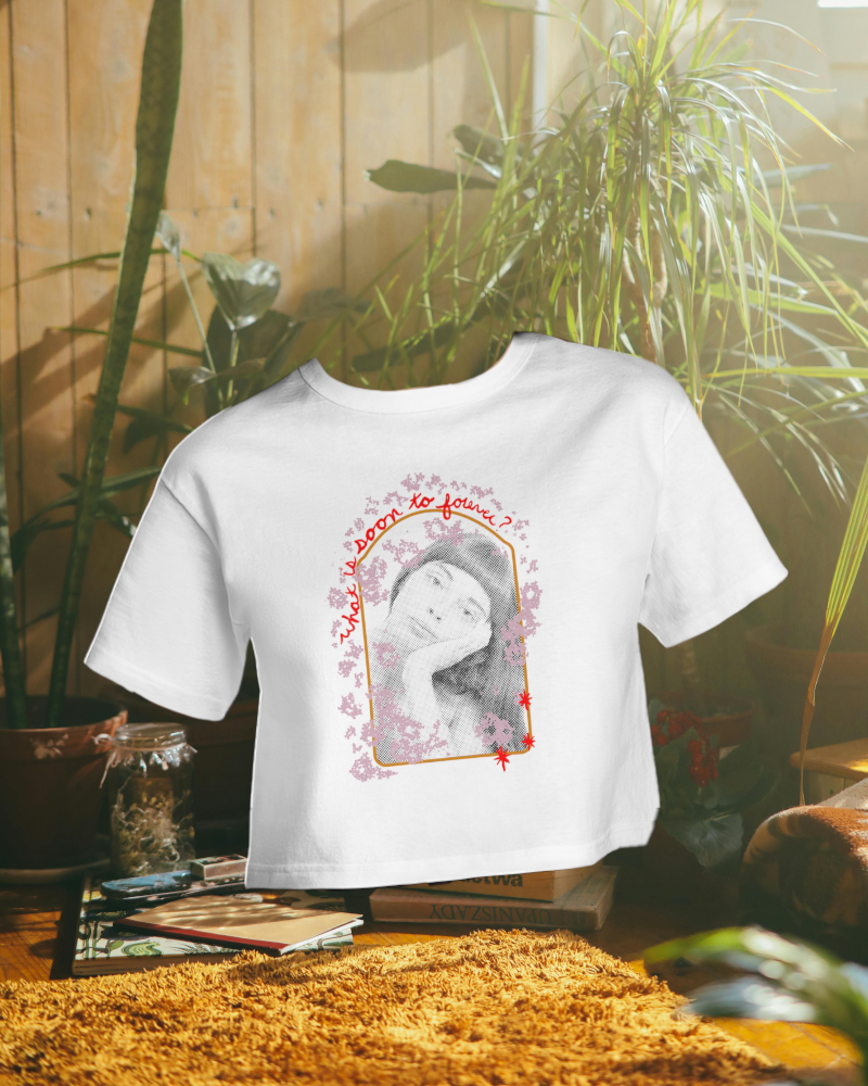 Collage Art Print Tee with 'What is Soon to Forever' Message- Champion Women's Heritage Cropped T-Shirt