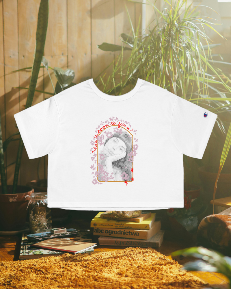 Collage Art Print Tee with 'What is Soon to Forever' Message- Champion Women's Heritage Cropped T-Shirt