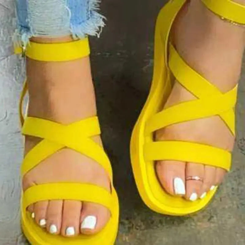 Women's Roman Sandals with Cross-Band Buckle, Soft Sole