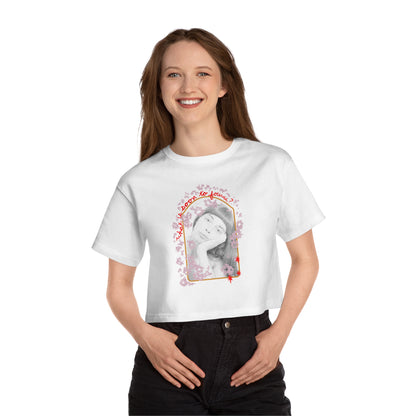 Collage Art Print Tee with 'What is Soon to Forever' Message- Champion Women's Heritage Cropped T-Shirt