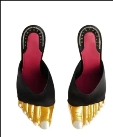 Gold Toes Stiletto Lambskin Mules (One Pair)