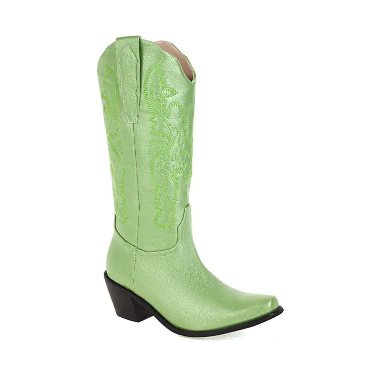 Embroidered Mid-Cut Cowboy Boots for Ladies