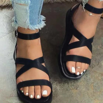 Women's Roman Sandals with Cross-Band Buckle, Soft Sole